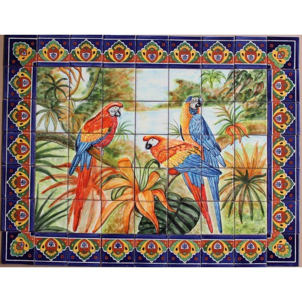 Mexican Talavera Mural Cotorros 3